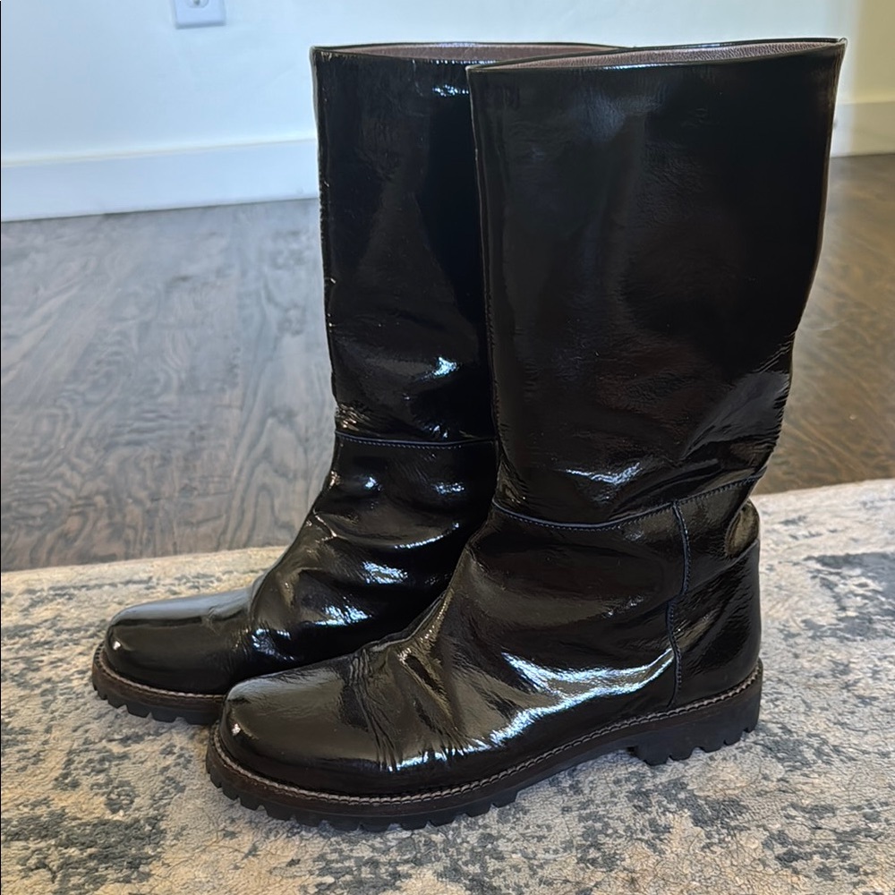 Marni Black Patent Leather Lug Sole Boots